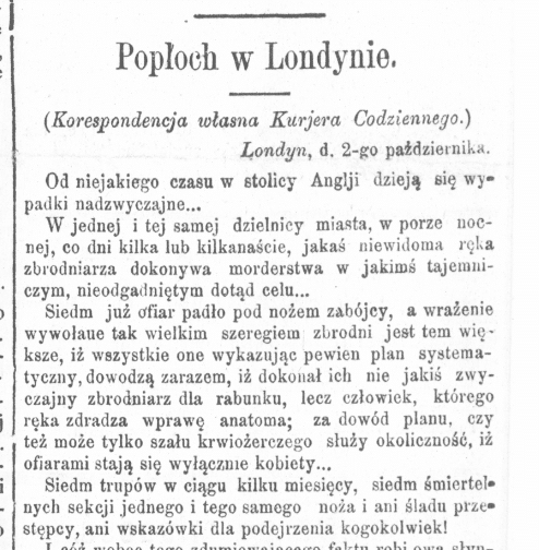 Fragment Kurjera Codziennego z 9 października 1888 roku.