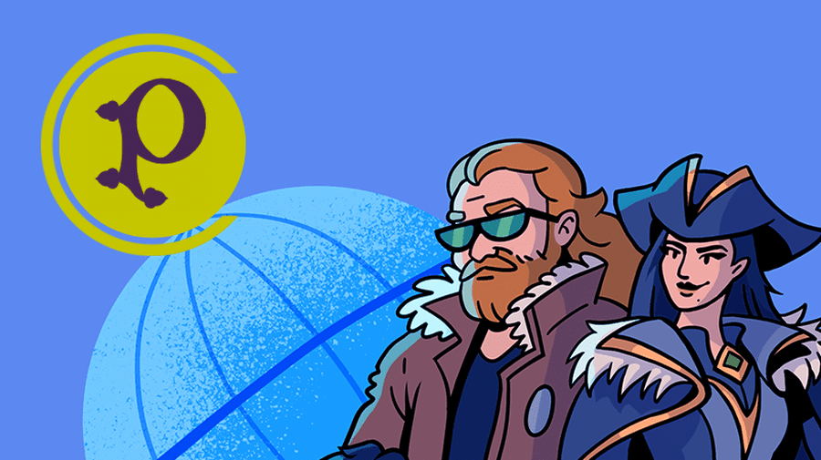 Na obrazku widać logo Pyrkonu oraz twarze dwóch bohaterów